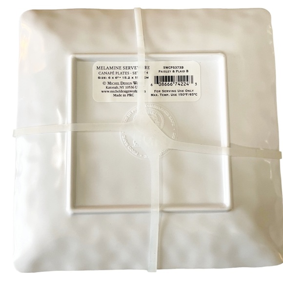 NEW MICHEL DESIGN WORKS PAISLEY & PLAID Set/4 Melamine Canapé Plates - Picture 4 of 5